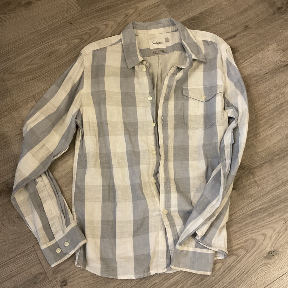 Goodfellow & CO Standard fit gray and white checkered button down shirt - Picture 2 of 8